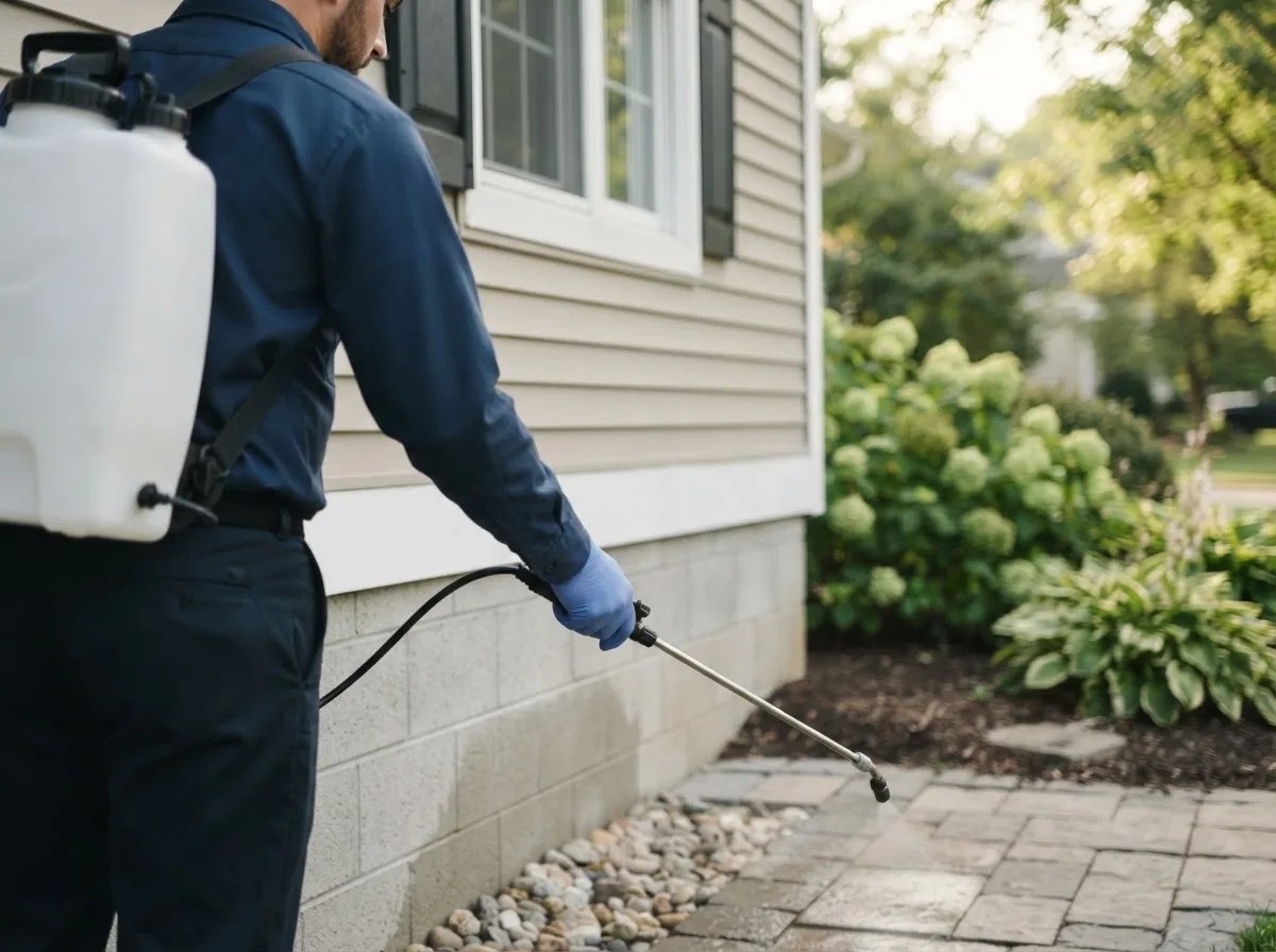 Pest control technician inspecting a home in Hitterdal, MN
